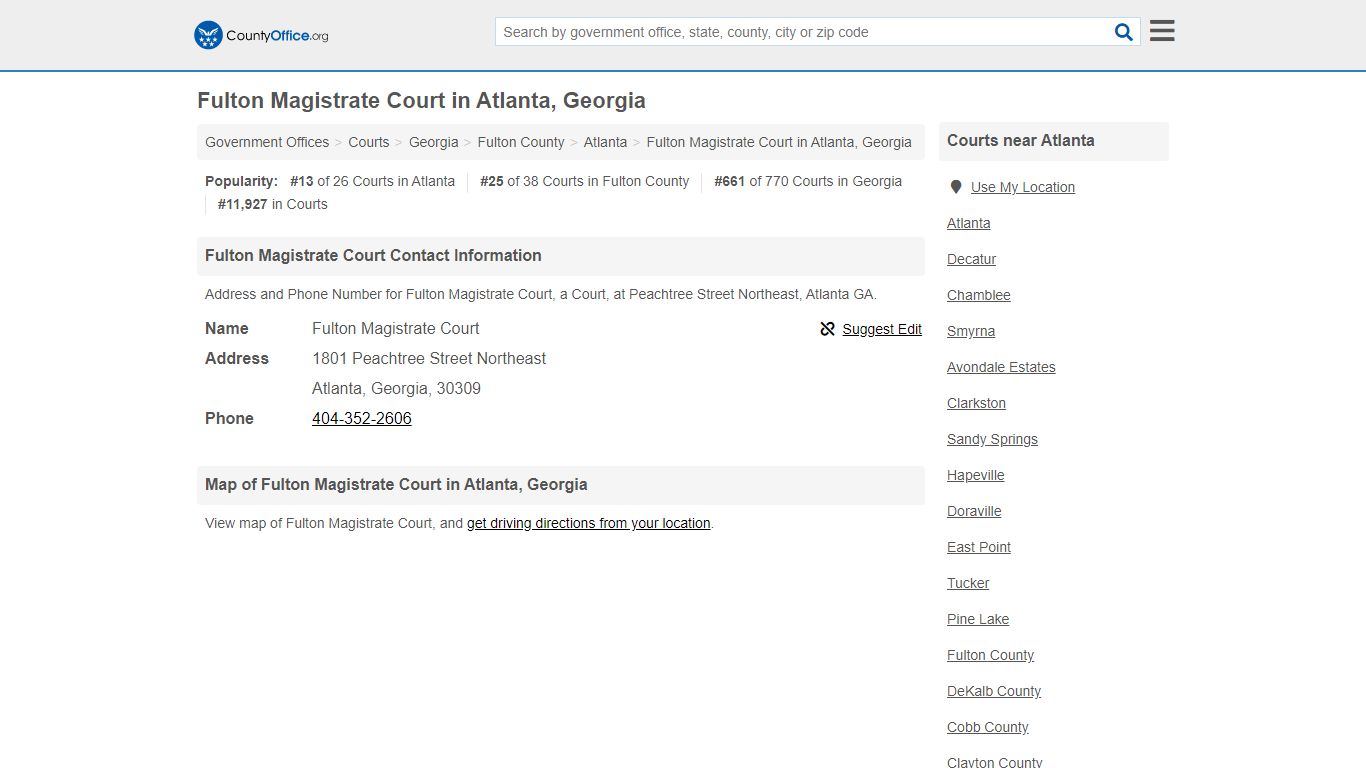 Fulton Magistrate Court - Atlanta, GA (Address and Phone) - County Office